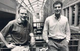 David Card and Alan Krueger in Firestone Library.