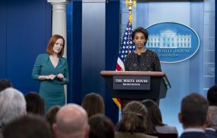 White House Press Secretary Jen Psaki, joined by CEA Chair Cecilia Rouse, holds a briefing Friday, March 4, 2022, in the James S. Brady Press Briefing Room at the White House.