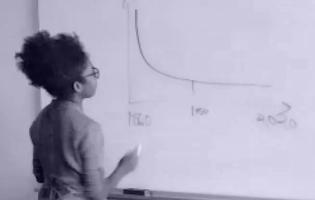 In a Zoom call with the NPR show Planet Money, Ellora Derenoncourt writes on a white board to illustrate the evolution of the racial wealth gap over time.